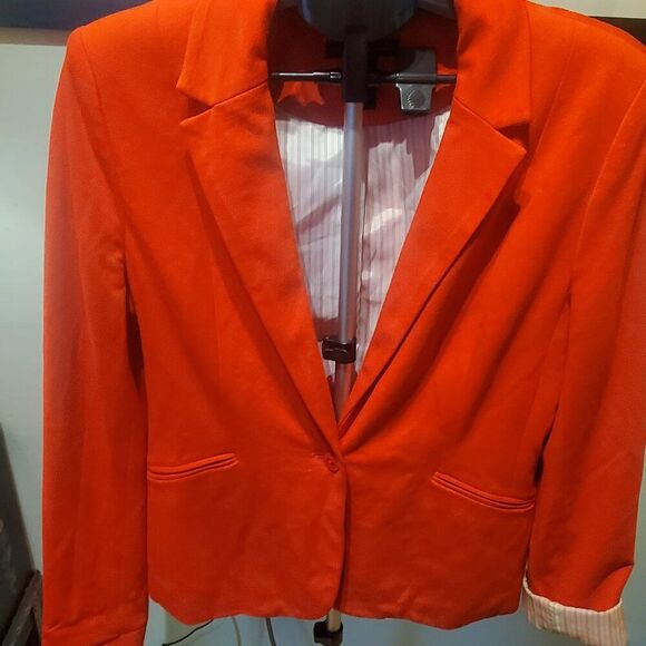 Grace Elements Sz 14 Orange Lined Blazer. Trendy, Professional, Cuffs - Picture 2 of 15